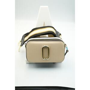 Beige Crossbody Camera Bag Gold Hardware Dual Zip with Wide Strap